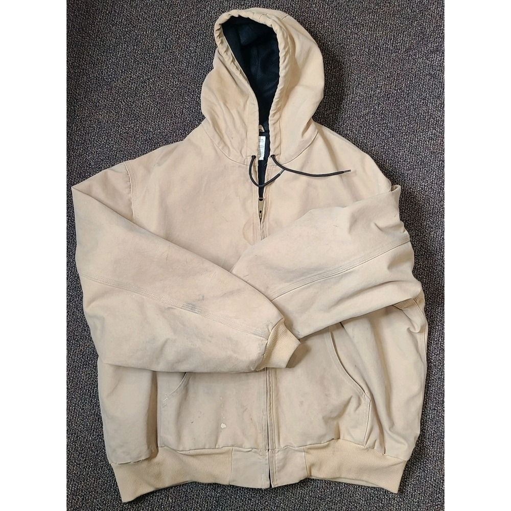 Carhartt Size 3XL J25 WET Beige Khaki Hooded Work Jacket Barn Coat Vintage 90s